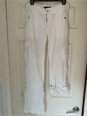 White Cargo Pants with Buttoned Cuffs